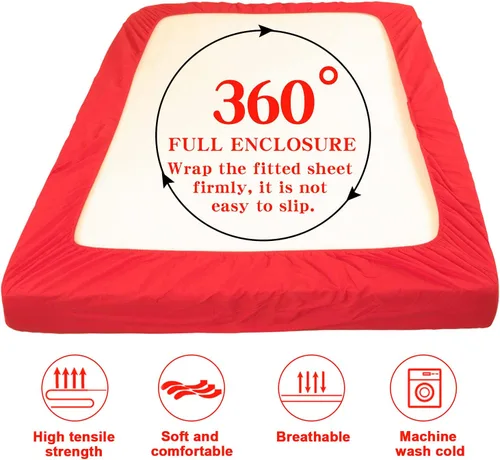 Miniatura 4 de NTBAY - Sábana bajera completa únicamente - Sábana ajustable de microfibra cepillada con bolsillo profundo - Sábana de cama de calidad hotelera, Rojo