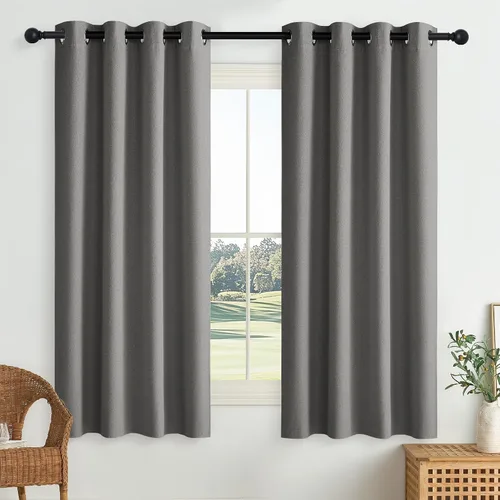 NICETOWN - Cortinas completas de color gris para dormitorio, 132 x 160 cm, 2 paneles, protección contra ruido y energía de lino sintético, cortinas