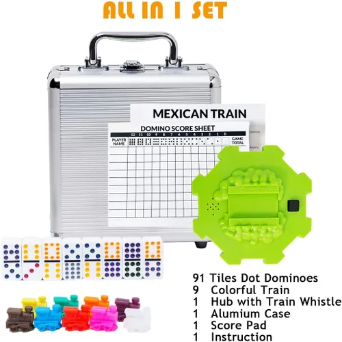 Miniatura 3 de Yinlo Juego de Dominó del Tren Mexicano con Efectos de Sonido, Juego de Dominó del Tren Mexicano para Viajes, 91 Fichas Juego de Dominó Doble 12