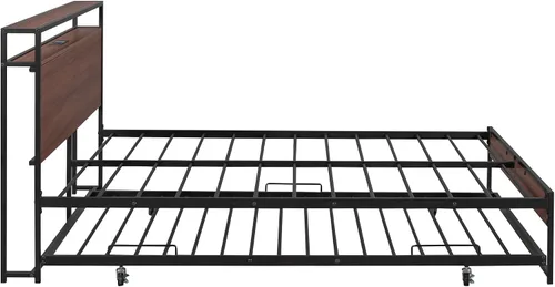 Miniatura 7 de Harper & Bright Designs Cama de plataforma matrimonial con nido y puertos USB, marco de cama matrimonial de metal con cabecera de almacenamiento
