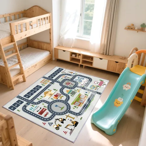 Miniatura 2 de Alfombra para niños de 5 x 7 pies, alfombras de automóvil para autos de juguete para niños, alfombras antideslizantes para niños, alfombras de área