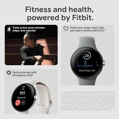 Miniatura 8 de Google Pixel Watch, caja plateada pulida de 1.614 in con correa activa carbón, reloj inteligente Android, actividad Fitness, sueño, seguimiento