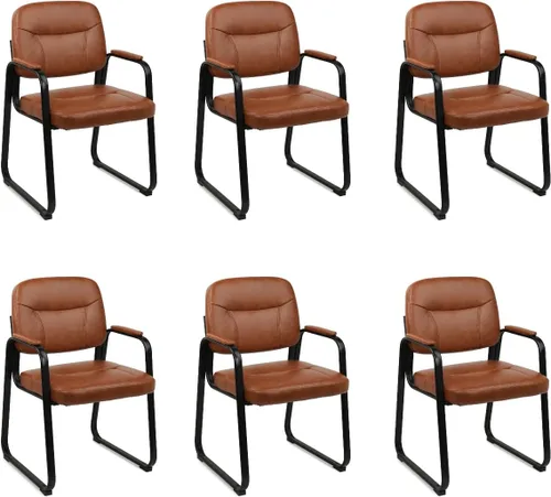 Miniatura 26 de CLATINA Sillas de recepción de espera sin ruedas, silla de invitados de cuero con brazos acolchados, modernas sillas de escritorio de oficina marrón
