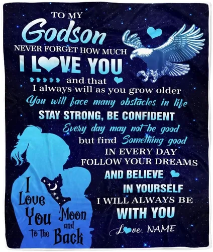 Miniatura 30 de Manta personalizada con texto en inglés «To My Godson», de Godmother Godmother Wolf Moon, My Love for You is Forever Godson Birthday Christmas