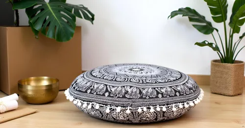 Miniatura 6 de Funda de almohada redonda con diseño de mandala para el suelo, funda de cojín para asiento, hippie, decorativa, bohemio, otomano, funda de puf Flor