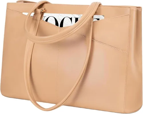 Miniatura 31 de LOVEVOOK Bolsa de mano para computadora portátil para mujer, bolsas de trabajo de cuero de 15.6 pulgadas con soporte grande para tazas para Negro