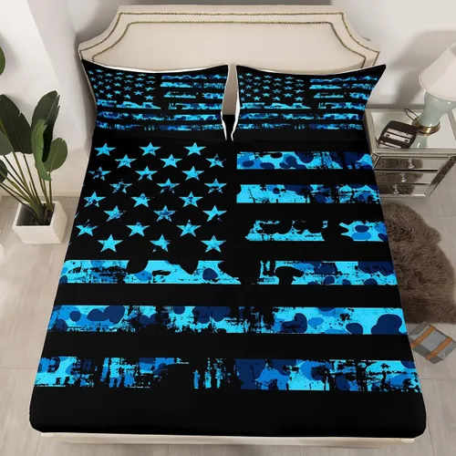Miniatura 22 de Erosebridal American Flag Fitted Sheet Twin, Hockey Bedding Set United States Sports Games Bed Sheets for Kids Boys Teens Bedroom, Red White