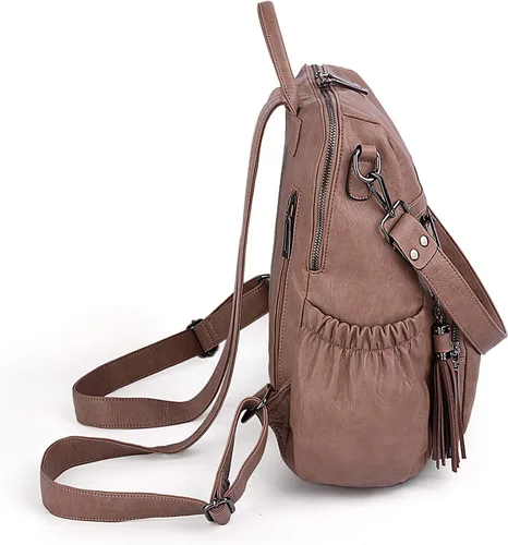 Miniatura 7 de UTO Mochila de cuero vegano para mujer, diseño de moda, convertible con borla, para viajes, con borla