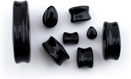 Miniatura 2 de 1 par de 1 & 12" pulgadas (38 mm) Negro Obsidiana piedra Teardrop Plugsanchos