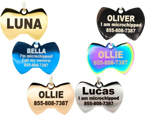 PetANtastic - Etiquetas identificatorias grabadas personalizables, en acero inoxidable, para perro o gato, identificación frontal y trasera, chapado