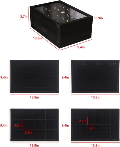 Miniatura 7 de Coward Juego de 5 bandejas apilables para organizar joyas, para collares, aretes, caja de almacenamiento, anillo y pulsera, soporte para exhibición