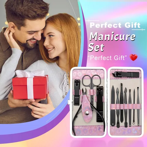 Miniatura 8 de CGBE Juego de cortaúñas, 12 piezas de acero inoxidable para hombres, juego de manicura y pedicura para regalos para hombres, color negro