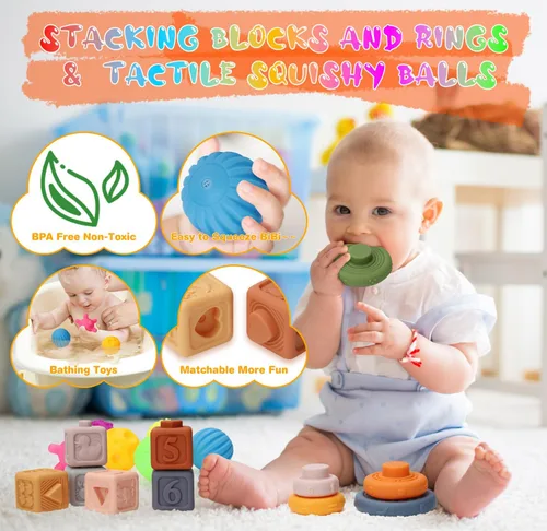 Miniatura 3 de Juguetes para bebés de 6 a 12 meses, juguete Montessori 7 en 1 para niños de 6-9-12-18 meses con juguete de cuerda de tirar, juguetes sensoriales