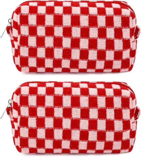 Miniatura 46 de SOIDRAM 6 Piezas Bolsa de Maquillaje a Cuadros Preppy Bolsa de Cosméticos a Granel Rosa Negra Bolsa de Maquillaje Personalizada Bolsa de Viaje de 6