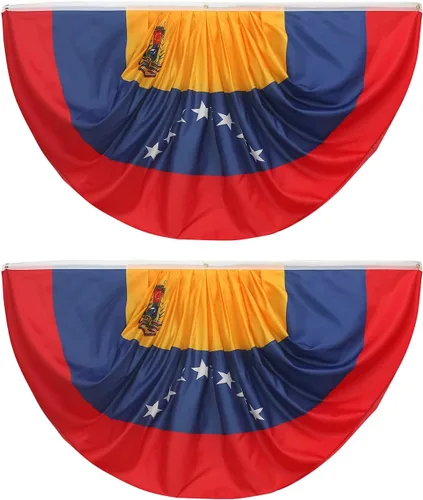 Bandera de abanico plisada venezolana de Venezuela de 3 x 6 pies, 2 banderas de abanico plisadas para interiores y exteriores, decoración de porche