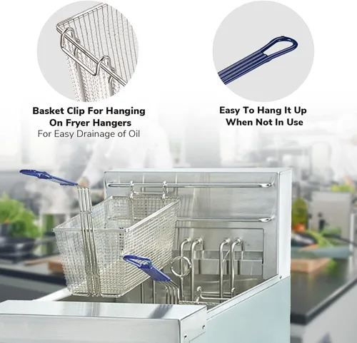 Miniatura 6 de 2 cestas para freidora profunda con mango antideslizante, construcción de hierro chapado en níquel resistente, 13 1/4 x 6 1/2 x 6 pulgadas, uso