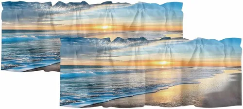 Miniatura 56 de Cortinas de cenefas para sala de estar, Life is Better at The Beach Lindas estrellas de mar sobre tablero de madera azul, cenefa semitransparente