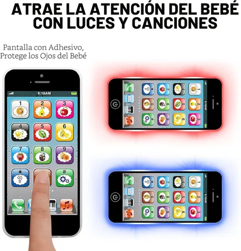 Miniatura 4 de Juguete de aprendizaje para jugar teléfono celular con 8 funciones y luces deslumbrantes, juguete interactivo para bebés, niños y niñas Negro