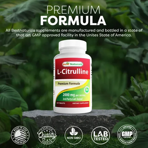 Miniatura 5 de Best Naturals L-Citrulina 2000 mg/porción - Sin OMG - Sin gluten - 120 tabletas (120 unidades (paquete de 1))