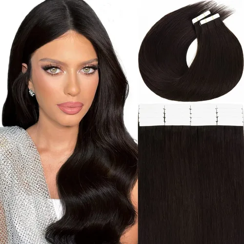 Miniatura 17 de Anrosa Extensiones de cabello humano real de 20 pulgadas, extensiones de cabello humano lacio de doble cara, color negro azabache, 1.76 oz, 20