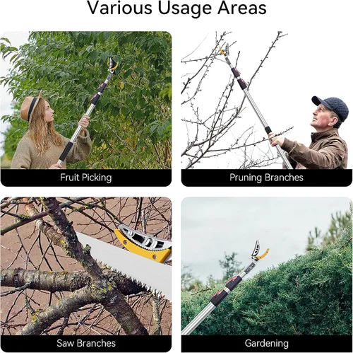 Miniatura 6 de FLORA GUARD Podadora de Árboles Extensible de 4.6-10 pies, Podadora de Corte y Sujeción – Sierra de Poste de Largo Alcance, Recolector de Frutas