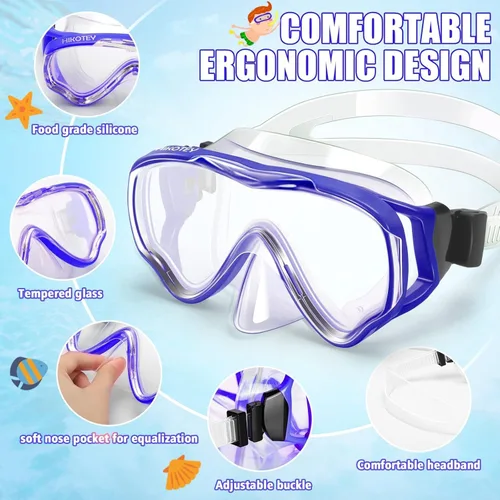 Miniatura 17 de Juego de esnórquel para niños, juego de máscara de esnórquel seca completa para adultos, protección antivaho, unisex, vista panorámica HD
