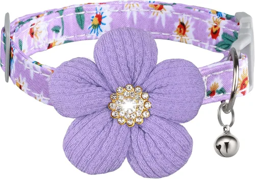Miniatura 10 de Collar para perro mediano con flor, collares de perro para perros medianos Collar para niña Collar de perro lindo con campana, longitud ajustable