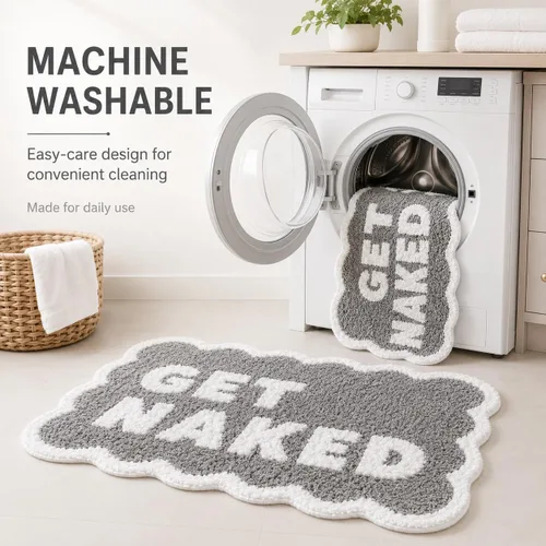 Miniatura 7 de Scalloped Grey Bath Rug, Get Naked Cute Bathroom Rug, Soft Absorbent Quick Dry Bath Mat, TPR Non Slip Backing, Microfiber Mat for Shower Tub Sink