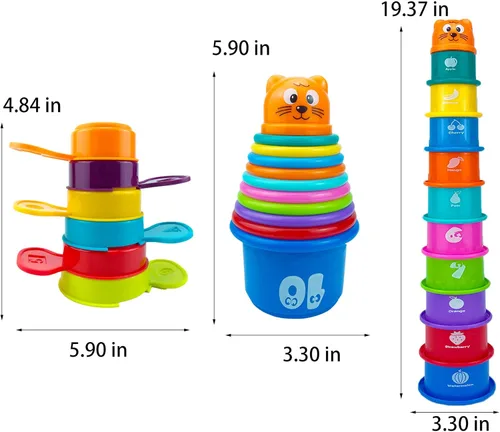 Miniatura 4 de Juego de 17 tazas de anidación y apilamiento multicolor, juguetes de bañera para bebés, juguetes educativos de aprendizaje temprano para bebés
