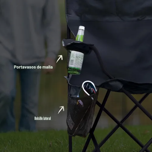 Miniatura 7 de Coleman Portable Camping Chair with 4-Can Cooler, Cushioned Seat & Back with Side Pockets & Cup Holder, Carry Bag Included, Great for Camping, Negro