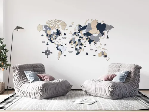 Miniatura 4 de Mapa del mundo de madera, arte 3D, decoración de pared grande, tamaño (M, L, XL) Idea de regalo para cualquier ocasión, arte de pared para el hogar