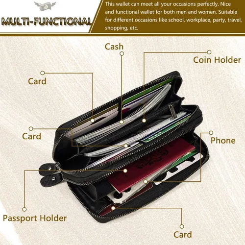 Miniatura 5 de LUUFAN Billetera larga de cuero genuino para hombre, cartera plegable grabada