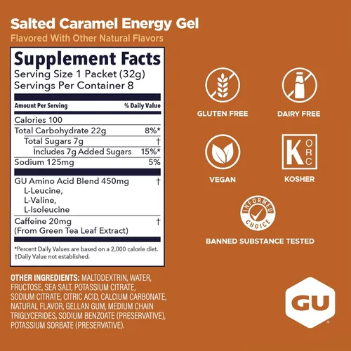 Miniatura 3 de GU Energy Nutrición Original para Deportes, Gel Energizante, 8 Unidades, Caramelo Salado