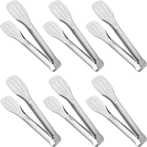 Pinzas para servir, pinzas de cocina, pinzas de buffet, pinzas de acero inoxidable para alimentos, pinzas pequeñas, paquete de 6 (7 pulgadas)