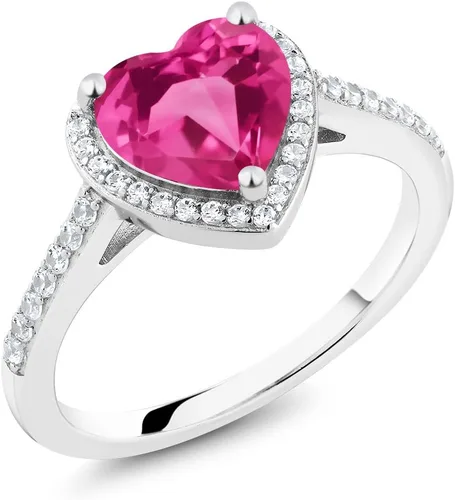 Gem Stone King Anillo de compromiso de plata de ley 925 con topacio místico rosa para mujer (2.21 quilates, forma de corazón de 0.315 in, disponible