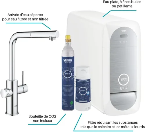 Miniatura 2 de GROHE Blue Home Starter Kit (Kitchen Mixer with Filter Function, for Bubble Water, WLAN, Extendable L-Outlet), Chrome, 31927001