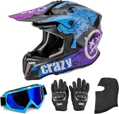 Miniatura 9 de OUMURS Casco de ATV Bicicleta de Tierra para Adultos con Gafas Guantes y Máscara Hebilla de Liberación Rápida Visera Solar Ajustable Casco de Azul