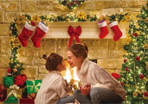 Miniatura 3 de Telón de fondo temático de chimenea navideña de 12 x 8 pies para fotografía, tela suave sin arrugas, calcetines navideños con diseño de árbol