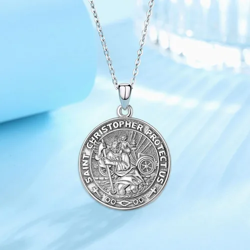 Miniatura 179 de Vito Collar de plata de ley 925 para mujeres y hombres, San Benito, crucifijo, Caravaca, San Cristóbal, San Judas, medalla patronal, amuleto