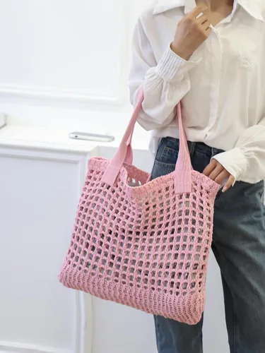 Miniatura 66 de ENBEI Bolsa de playa para mujer, diseño hueco de punto de ganchillo, elegante para la playa, viajes y uso diario