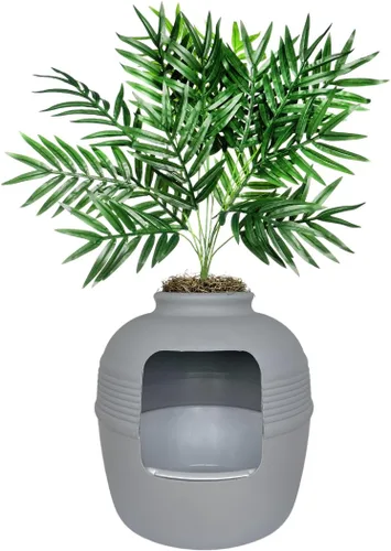 Miniatura 35 de Good Pet Stuff Caja de arena oculta para gatos con planta artificial, maceta redonda decorativa, filtro de carbón con ventilación para control