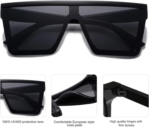 Miniatura 4 de SOJOS Gafas de sol cuadradas grandes para mujer, marco grueso, parte superior plana, espejado, lentes siameses, SJ2117