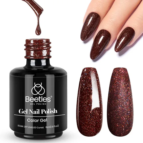 Miniatura 9 de Beetles - Esmalte de uñas de gel con purpurina marrón, 15 ml, color marrón chocolate de invierno, club de jazz, esmalte de uñas para manicura I