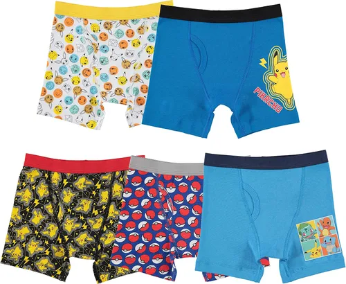 Pokemon Calzoncillos tipo bóxer para niños con Pikachu, Evee, Squirtle, Jigglypuff y más en tallas 4, 6, 8, 10 y 12
