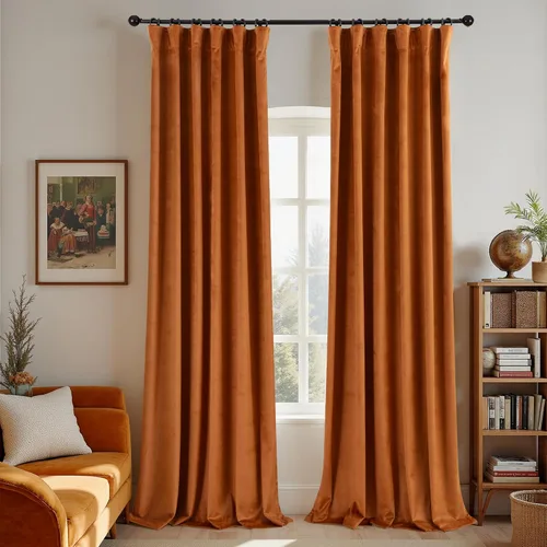 Miniatura 32 de Cortinas de terciopelo con trabilla trasera de 52 x 63 pulgadas de color naranja quemado de KOUFALL
