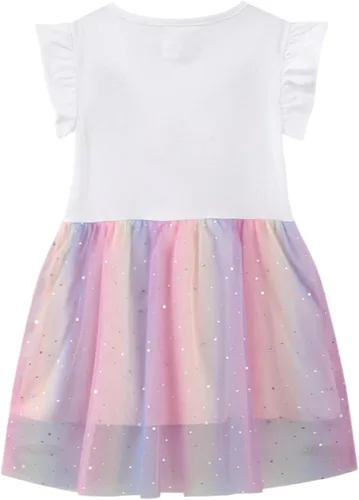 Miniatura 5 de Vestido de tul de verano para niña pequeña, lindo patrón de dibujos animados, vestido de algodón con lentejuelas a rayas para uso diario para bebé