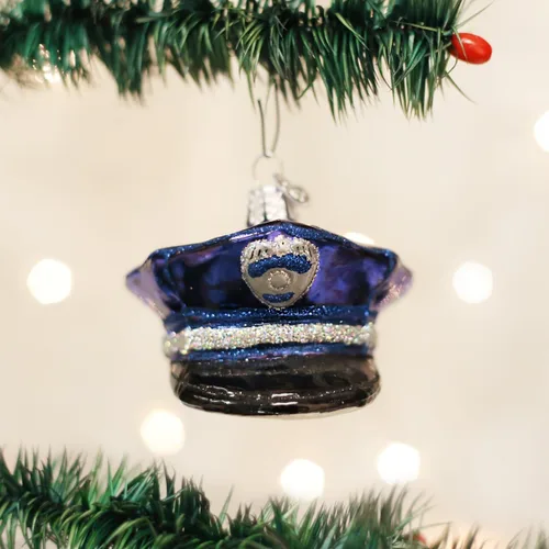 Miniatura 2 de Old World Christmas Adorno de Cristal Soplado de Gorra de Oficial de Policía para Árbol de Navidad, Decoración Navideña Artesanal, Colección