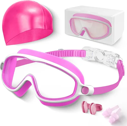Miniatura 15 de Gafas de natación para niños, antivaho, protección UV y amplia vista & gorro de natación para niños de 3 a 15 años, niños y niñas, bebés