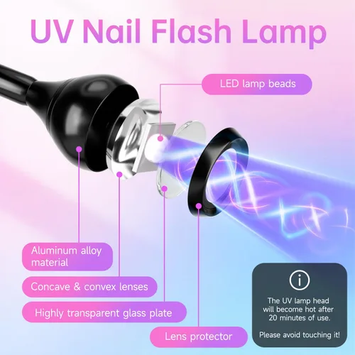 Miniatura 3 de Lámpara de uñas UV de doble cabezal para esmalte de gel, lámpara UV de curación flash, clip de cuello de cisne, luz LED para tecnología profesional