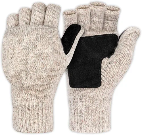 Guantes de invierno sin dedos, guantes de lana convertibles para hombres y mujeres, guantes de nieve cálidos de punto térmico para clima frío